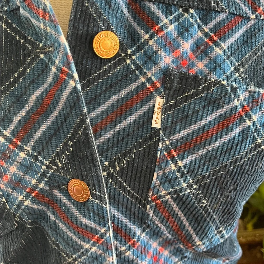 Levi Strauss Co Blue Red Plaid Lightweight Corduroy Jacket Sherpa collar 12yrs.